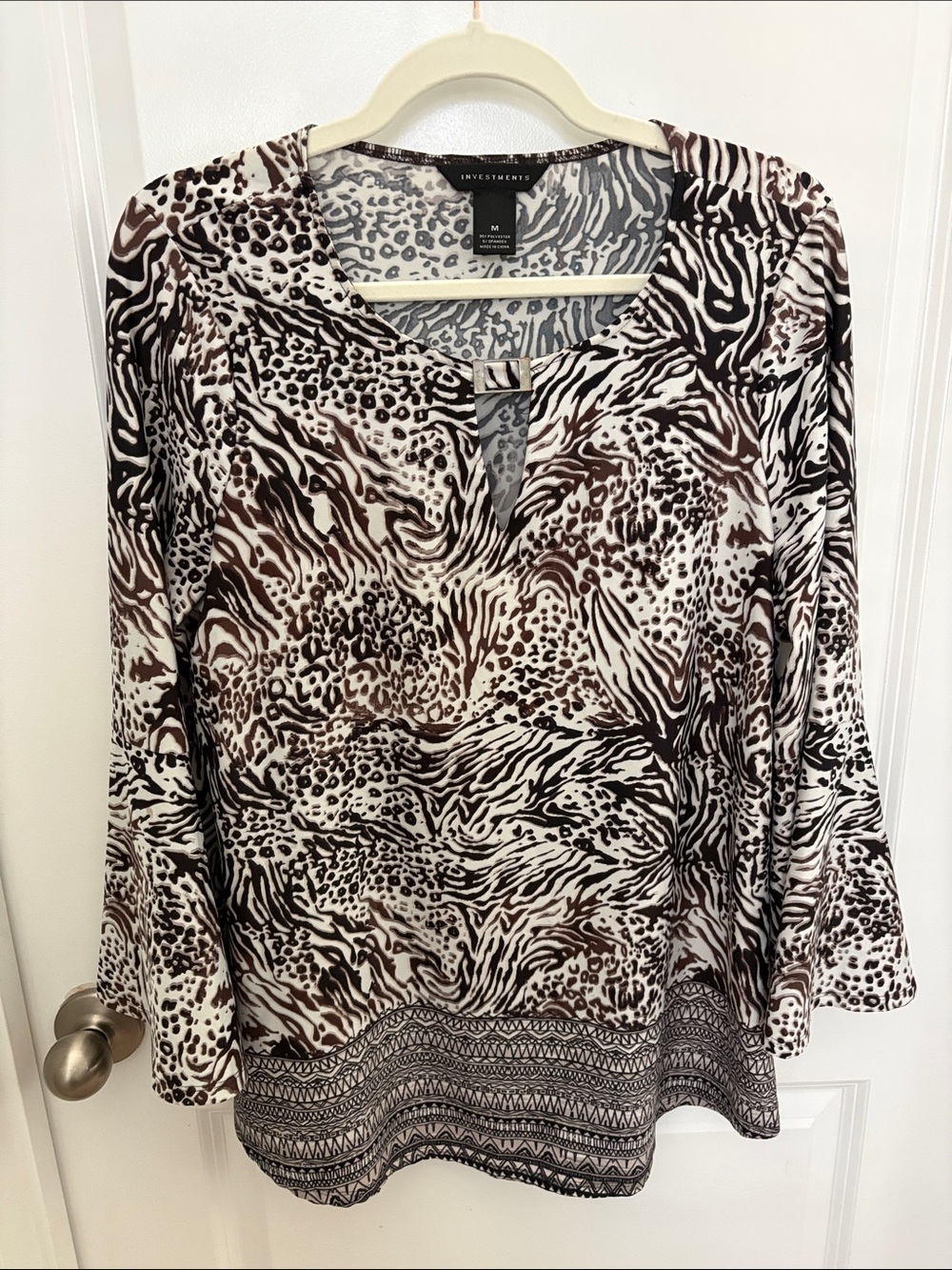 Investments Animal-Print Tunic Top in Brown and White